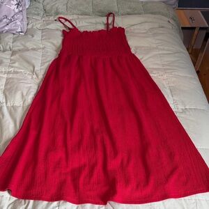 H&M Red Smocked Spaghetti-Strap Dress